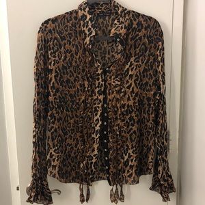 Snap front leopard print blouse